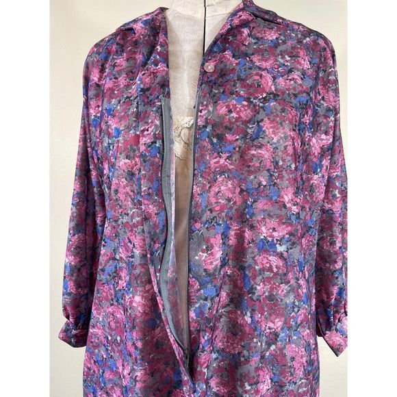 Unicorn 70s Vintage Plus Size 18 Zip Front Long Sleeve Floral Dress with Pockets - Picture 6 of 8